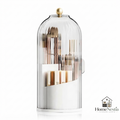 360° Rotating Makeup Brush Organizer with Sliding Door Dust Cover – Clear Ribbed Acrylic