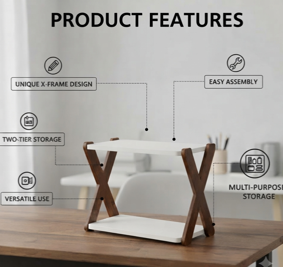 2-Tier Wooden Folding Storage Rack – Multipurpose Kitchen, Bathroom & Home Organizer