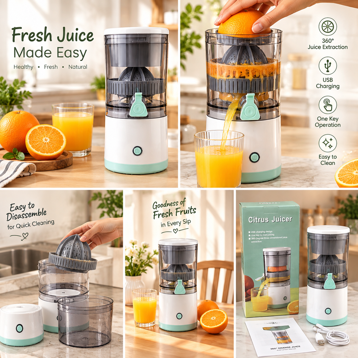Portable Electric Citrus Juicer | USB Rechargeable Orange & Lemon Juicer