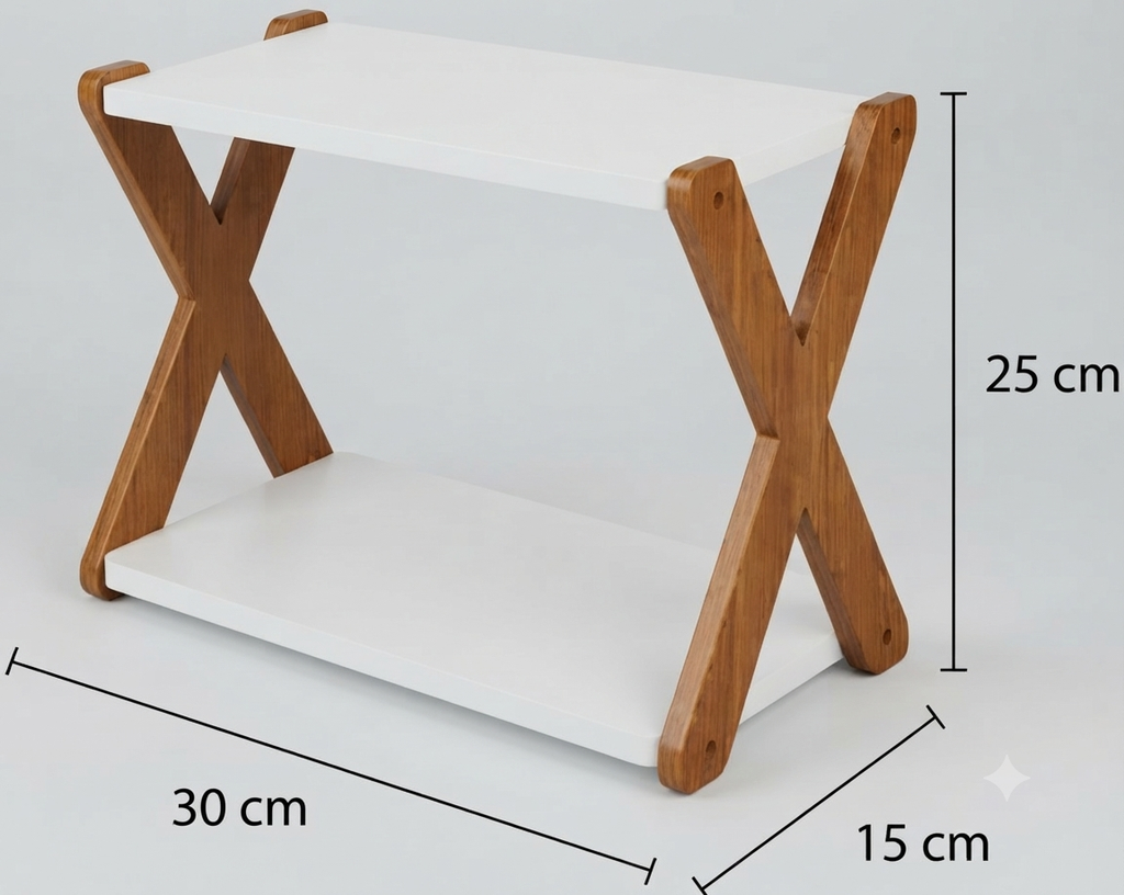 2-Tier Wooden Folding Storage Rack – Multipurpose Kitchen, Bathroom & Home Organizer