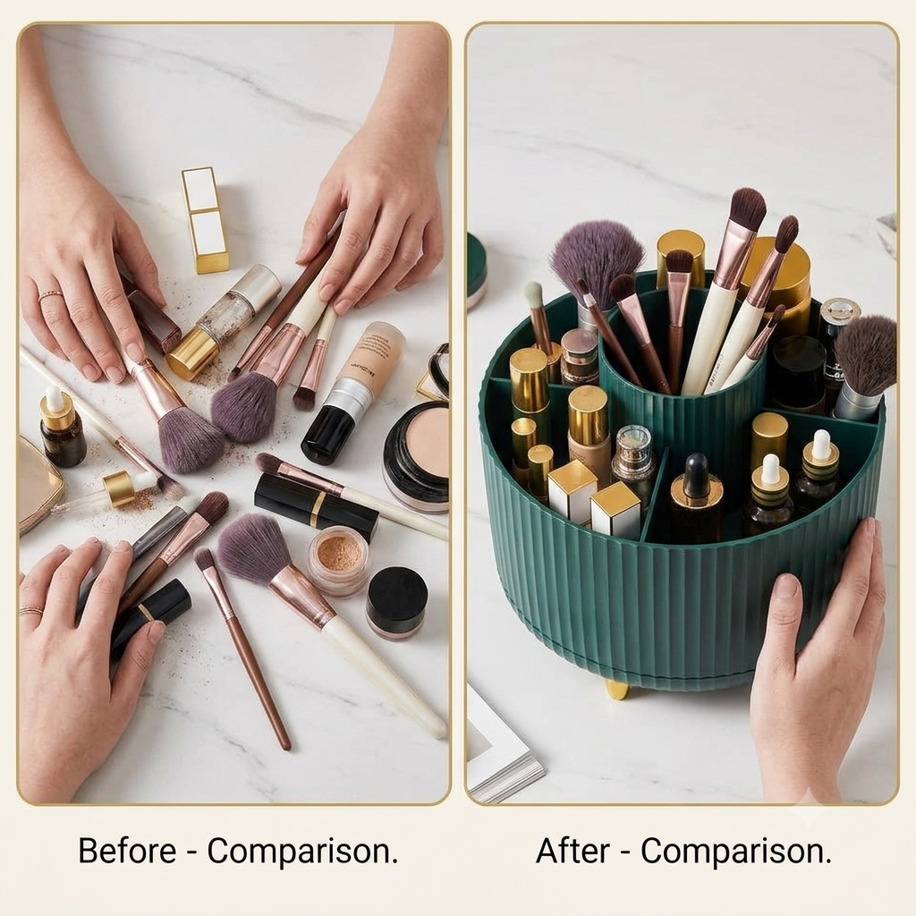 Rotating Makeup & Beauty Organizer | Multi-Compartment Cosmetic Storage Box