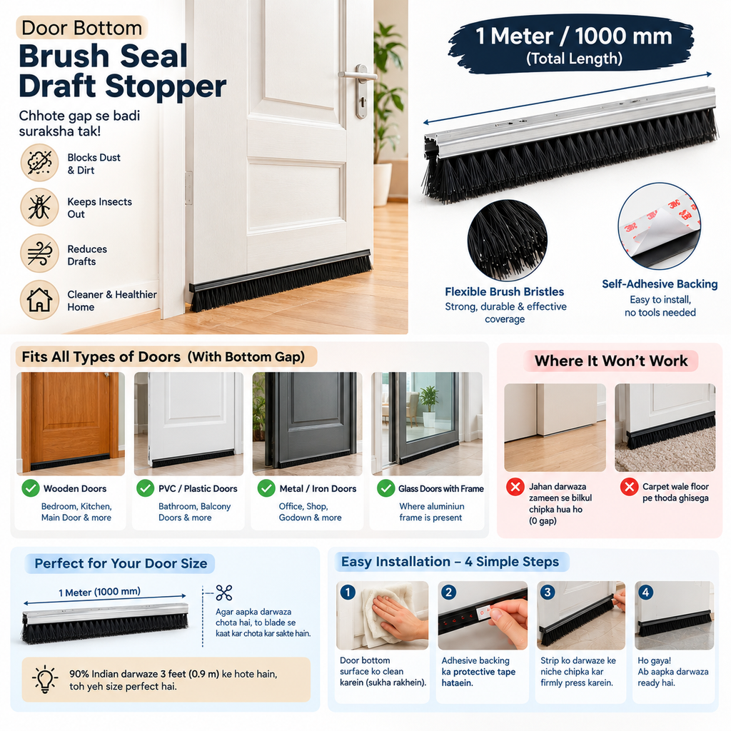 Door Bottom Draft Stopper Brush – Dust & Insect Guard