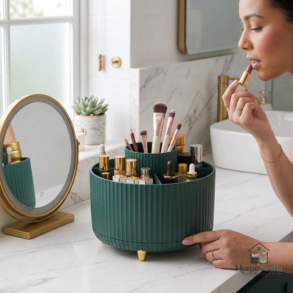 Rotating Makeup & Beauty Organizer | Multi-Compartment Cosmetic Storage Box