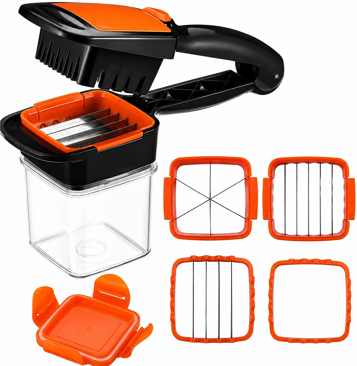5-in-1 Handheld Vegetable & Fruit Chopper Set with Interchangeable Blades & Storage Lid