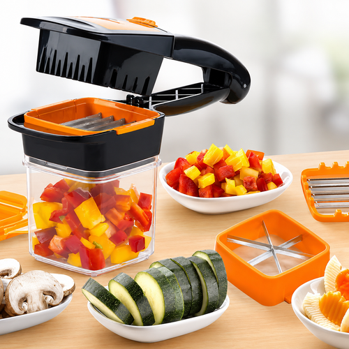 5-in-1 Handheld Vegetable & Fruit Chopper Set with Interchangeable Blades & Storage Lid