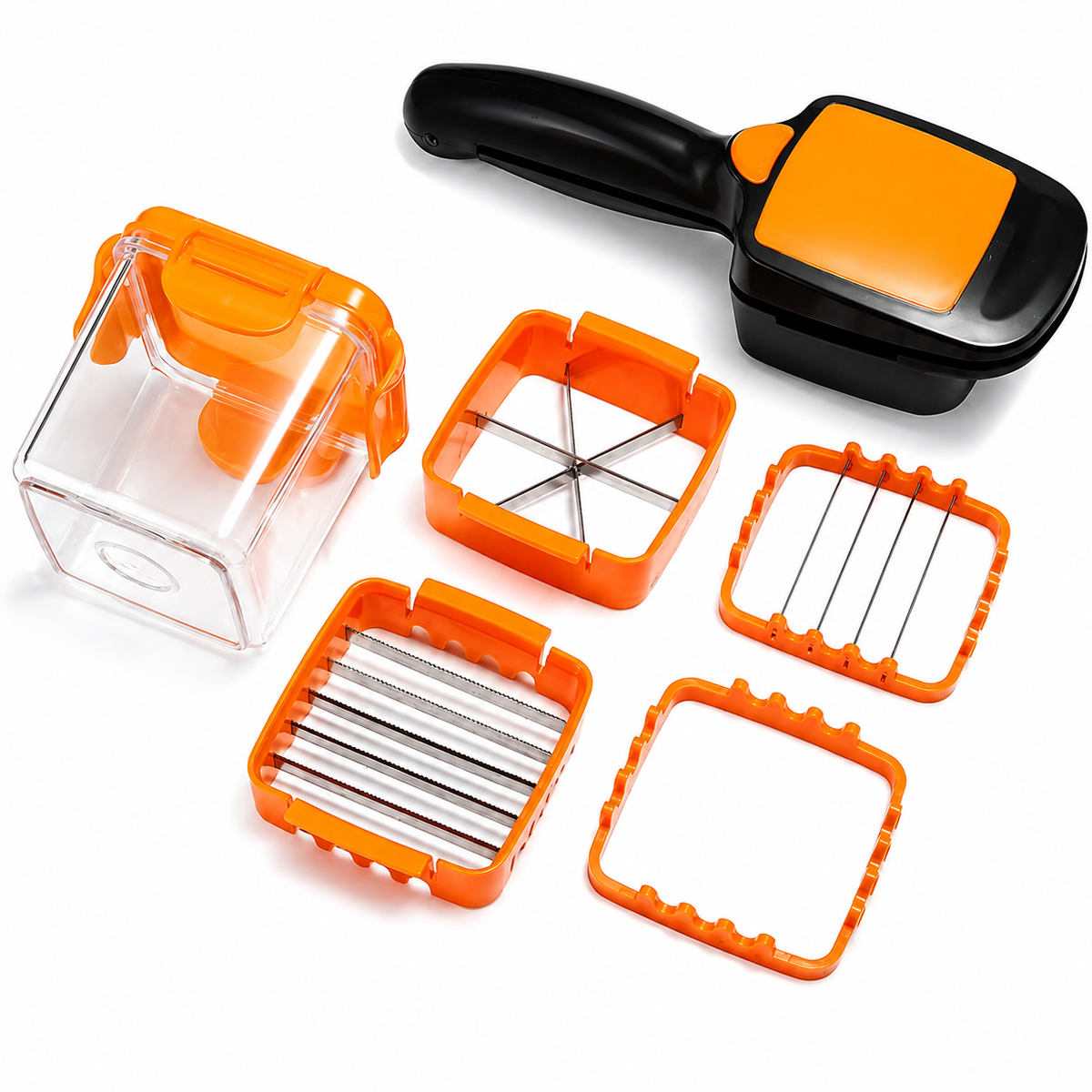 5-in-1 Handheld Vegetable & Fruit Chopper Set with Interchangeable Blades & Storage Lid