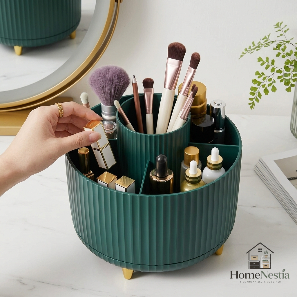 Rotating Makeup & Beauty Organizer | Multi-Compartment Cosmetic Storage Box