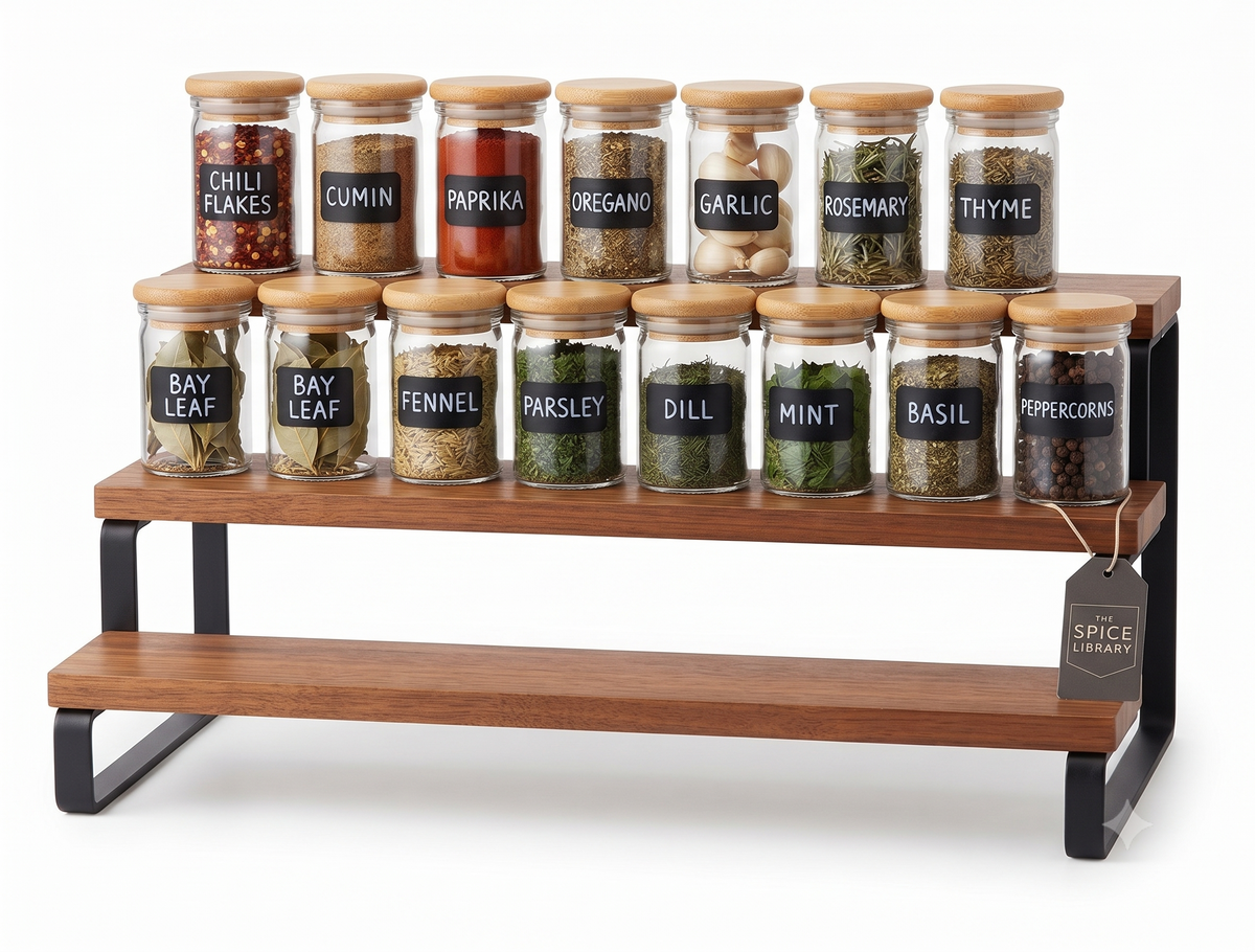 2-Tier Wooden Kitchen Spice Rack Organizer