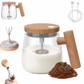 Glass Milk Frother & Coffee Whisk with Wooden Handle