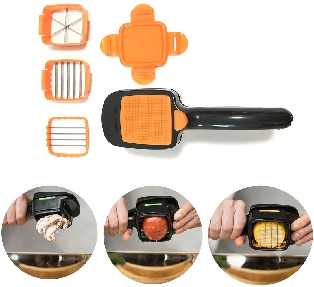 5-in-1 Handheld Vegetable & Fruit Chopper Set with Interchangeable Blades & Storage Lid