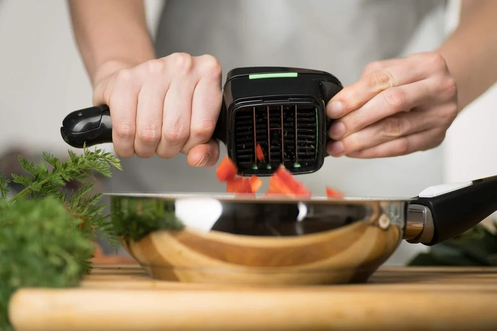 5-in-1 Handheld Vegetable & Fruit Chopper Set with Interchangeable Blades & Storage Lid